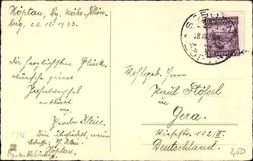 Ak Glückwunsch Neujahr, Junge unter einem Hufeisen, Kleeblätter