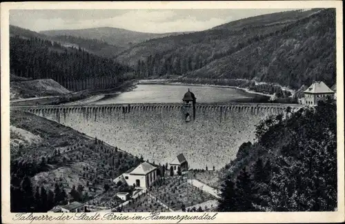 Ak Most Brüx Region Aussig, Talsperre, Sperrmauer, Stausee, Panorama, Hammergrundtal