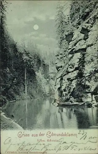 Mondschein Ak Hřensko Herrnskretschen Elbe Region Aussig, Edmundsklamm, Kamnitzklamm