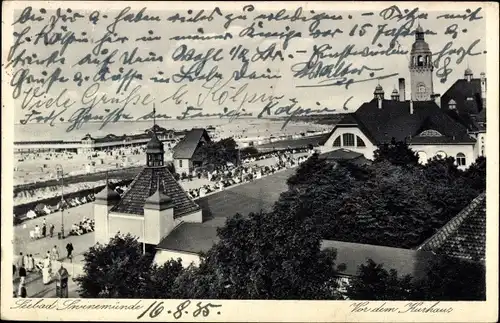 Ak Świnoujście Swinemünde Pommern, Strandpromenade vor Kurhaus