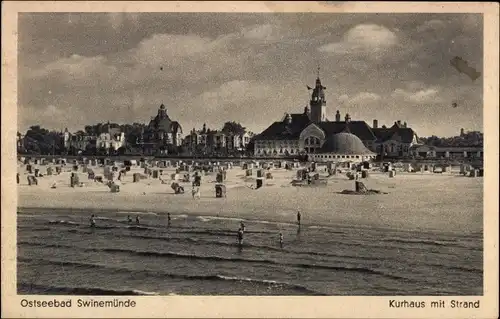 Ak Świnoujście Swinemünde Pommern, Kurhaus, Strand