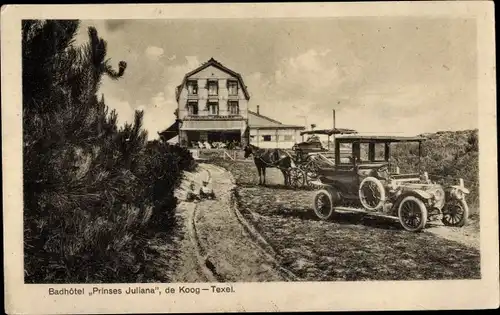 Ak De Koog Texel Nordholland Niederlande, Badhotel Prinses Juliana, Auto