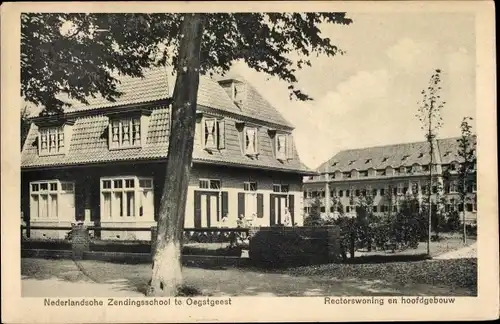 Ak Oegstgeest Südholland Niederlande, Nederlandsche Zendingsschool, Rectorswoning, hoofdgebouw