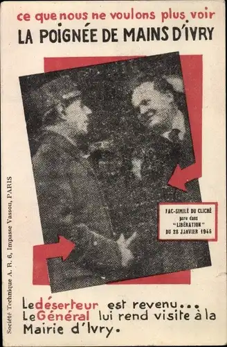 Ak La Poignee de Mains d'Ivry, le deserteur est revenu, le General lui rend visite a la Mairie d'Ivr
