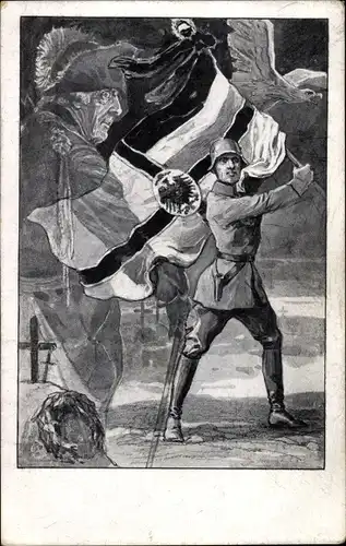 Ak Friedrich II von Preußen, Adler, Soldat mit Fahne