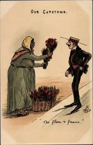 Künstler Ak Südafrika, Our Capetown, The flora & fauna, Blumenverkäuferin