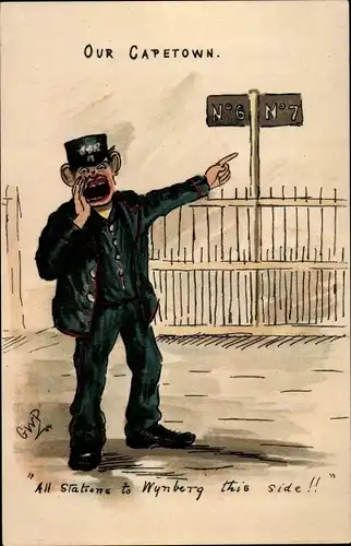 Künstler Ak Südafrika, Our Capetown, All Stations to Wynberg this side