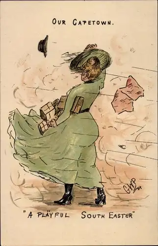 Künstler Ak Südafrika, Our Capetown, A Playful South Easter