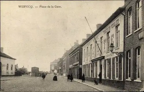Ak Wervik Wervicq Westflandern, Place de la Gare, Bahnhofsplatz, Hotel