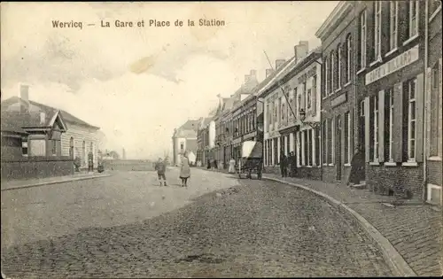 Ak Wervik Wervicq Westflandern, Place de la Gare, la Gare