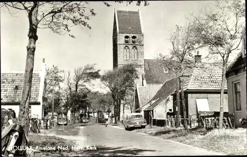 Ak Hollum Ameland Friesland Niederlande, Dorfpartie, Kirche