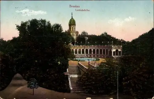 Ak Wrocław Breslau Schlesien, Liebichshöhe, Treppenaufgang und Anlagen