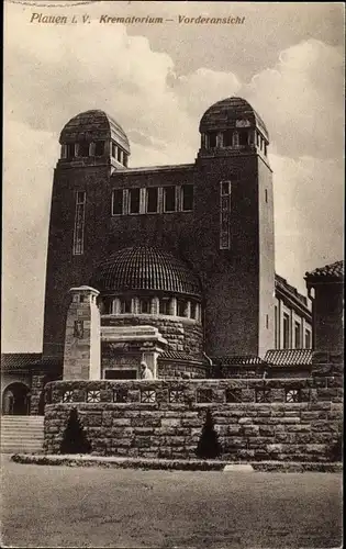 Ak Plauen im Vogtland, Krematorium, Vorderansicht