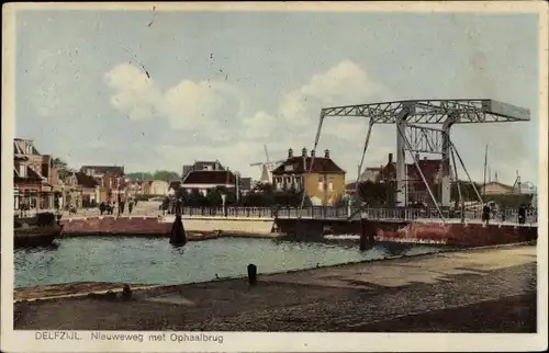 Ak Delfzijl Groningen, Nieuweweg met Ophaalbrug