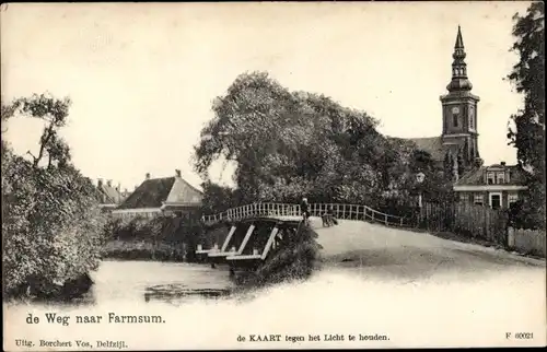 Ak Farmsum Groningen, Straße, Brücke, Kirche