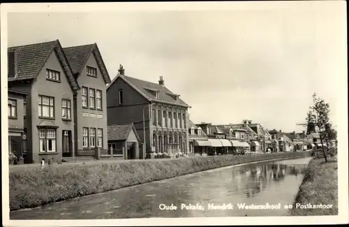 Ak Oude Pekela Groningen Niederlande, Hendrik Westerschool en Postkantoor