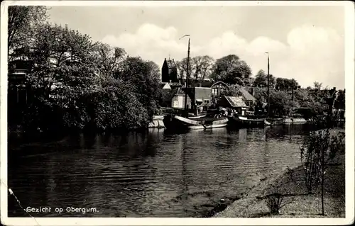 Ak Obergum Winsum Groningen, Ortsansicht, Fluss