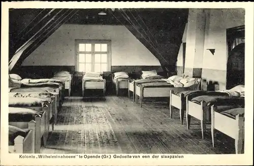 Ak Opende Groningen Niederlande, Kolonie Wilhelminahoeve, Schlafraum
