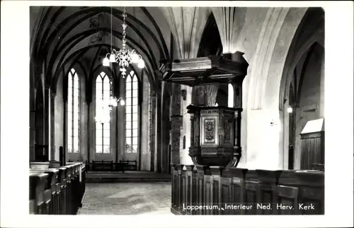 Ak Loppersum Groningen, Interieur Ned. Herv. Kerk