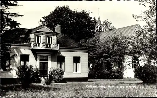 Ak Kolham Groningen, Ned. Herv. Kerk met Pastorie