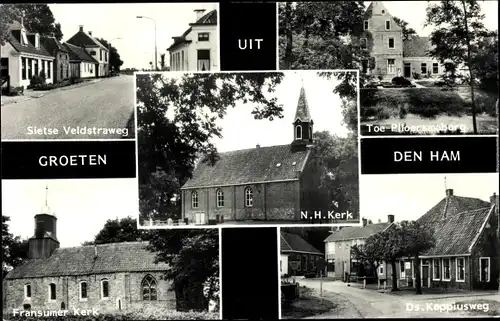 Ak Den Ham Groningen, Straßenansichten, Kirchen, Burg