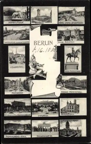 Ak Berlin Mitte, Rathaus, Schloss, Bibliothek, Gendarmenmarkt, Brandenburger Tor