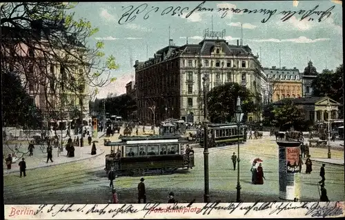 Ak Berlin Tiergarten, Potsdamer Platz, Straßenbahnen, Litfaßsäule