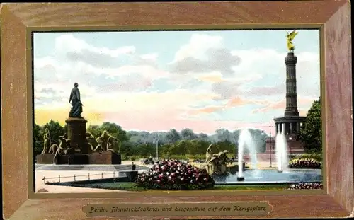 Passepartout Ak Berlin Tiergarten, Königsplatz, Bismarckdenkmal, Siegessäule
