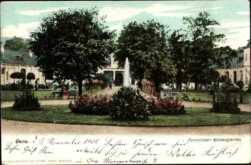 Ak Gera in Thüringen, Fürstlicher Küchengarten, Springbrunnen