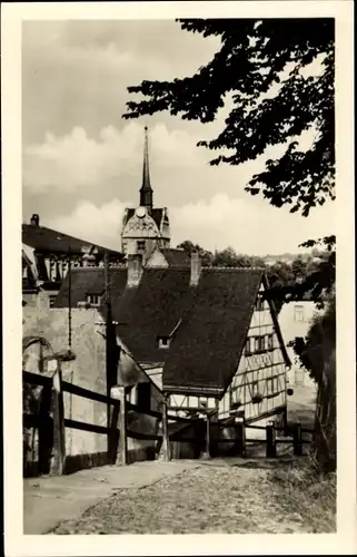 Ak Gera in Thüringen, Blick vom Schlossberg auf die Marienkirche, Fachwerkhaus