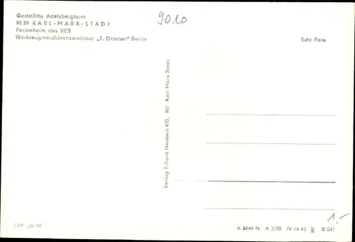 Ak Adelsberg Karl Marx Stadt Chemnitz, Gaststätte Adelsbergturm, VEB Werkzeugmaschinen 7. Oktober