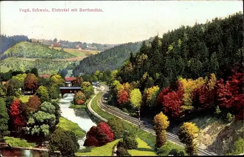 Ak Barthmühle Pöhl Vogtland, Elstertal, Bahnstrecke