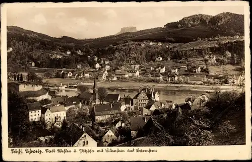 Ak Wehlen an der Elbe Sachsen, Stadt Wehlen und Pötzscha mit Lilienstein und Bärenstein