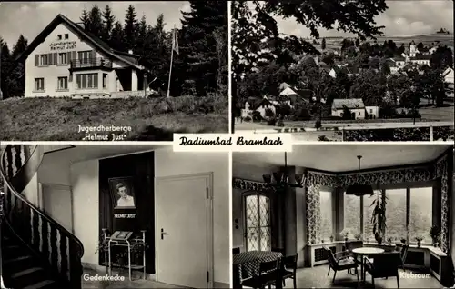 Ak Bad Brambach im Vogtland, Jugendherberge Helmut Just, Teilansicht vom Ort