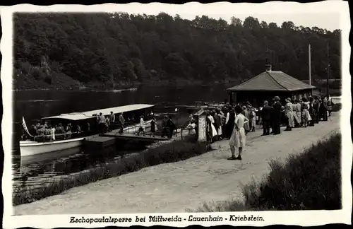 Ak Kriebstein Mittelsachsen, Lauenhain Mittweida, Zschopau Talsperre, Bootsstation