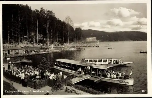 Ak Kriebstein Mittelsachsen, Zschopau Talsperre, Bootsstation, Boot Höfchen