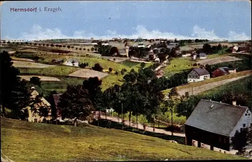 Ak Hermsdorf im Erzgebirge, Blick auf den Ort, Kirche