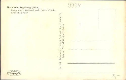 Ak Erlbach im Vogtland Sachsen, Blick vom Kegelberg auf den Ort, Markneukirchen, Adorf