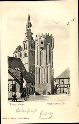 Ak Tangermünde an der Elbe, Hühnerdorfer Tor, Fachwerkhaus, Turm