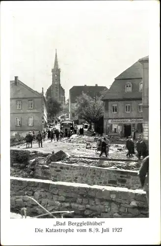 Ak Berggießhübel in Sachsen, Katastrophe vom 8. Juli 1927, Hochwasser