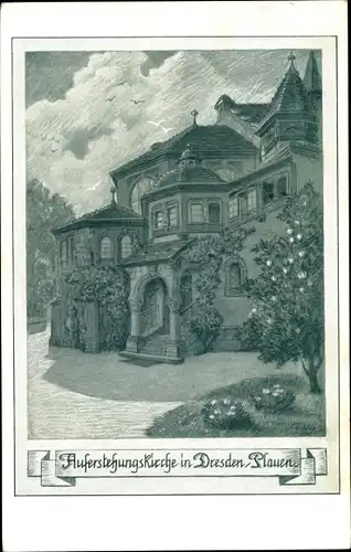 Künstler Ak Dresden Plauen, Auferstehungskirche