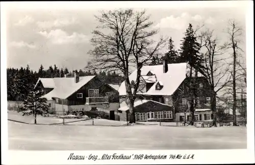 Ak Nassau Frauenstein im Erzgebirge, Das Alte Forsthaus im Schnee