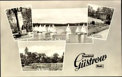 Ak Güstrow in Mecklenburg, Segelregatta auf dem Inselsee, Musikpavillon im Rosengarten, Schanze