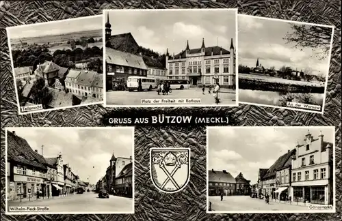 Ak Bützow in Mecklenburg, Platz der Freiheit mit Rathaus, An der Warnow, Wilhelm-Pieck-Straße