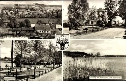 Ak Krakow am See, Möckelberg, Seehotel, Jörnberg, Seepromenade, Wappen