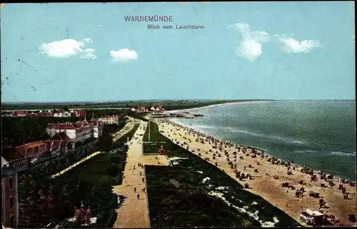 Ak Ostseebad Warnemünde Rostock, Blick vom Leuchtturm, Strand, Promenade