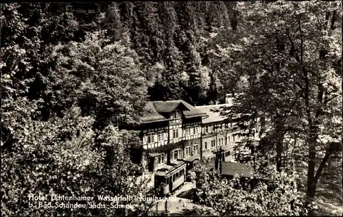 Ak Lichtenhain Sebnitz Sächsische Schweiz, Hotel Lichtenhainer Wasserfall, Straßenbahn