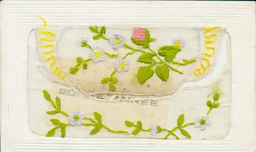 Seidenstick Ak Glückwunsch Neujahr, Blumenranken