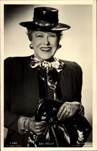 Ak Schauspielerin Ida Wüst, Portrait, Hut, Handtasche