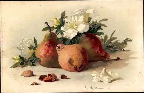Künstler Litho Klein, Catharina, Stillleben mit Birnen und weißen Blüten